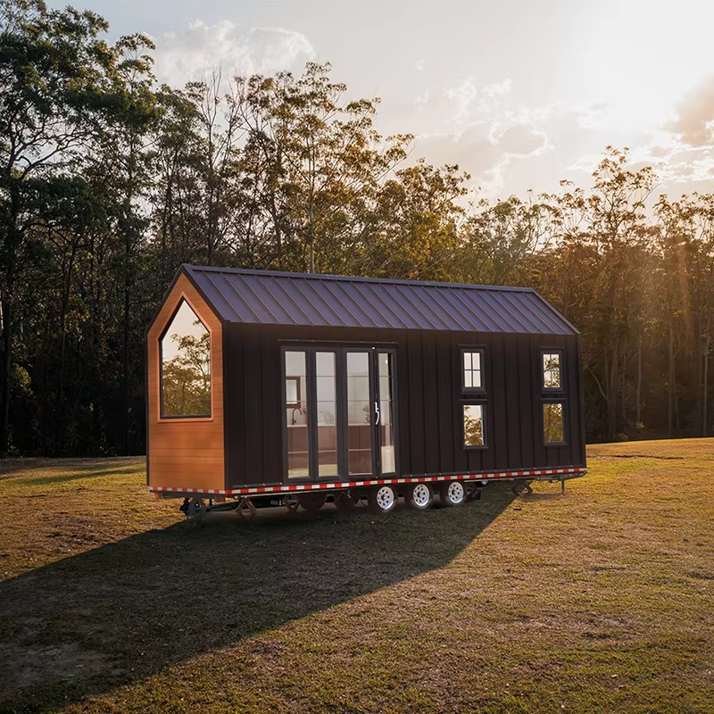The Windang tiny home exterior at dusk